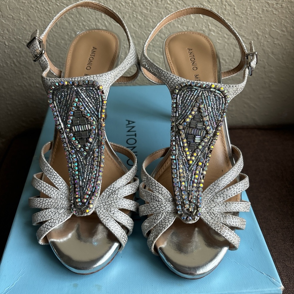 ANTONIO MELANI Silver Beaded Women's Sandals